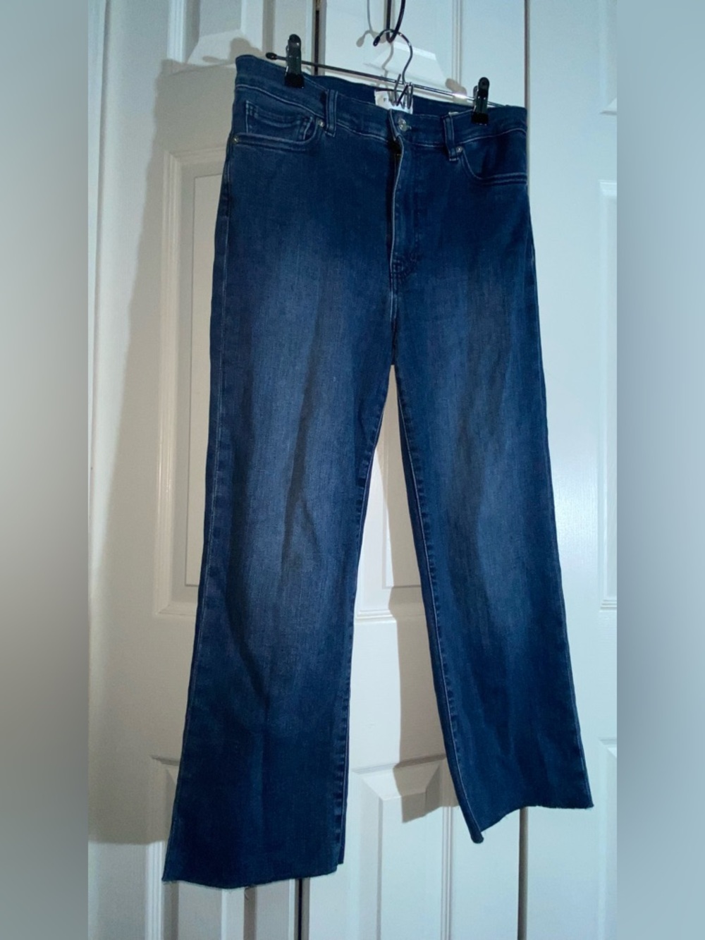 FRAME Le Sleek Straight Jeans Blue Cropped Raw Hem Sz 28 High Waist  AA19